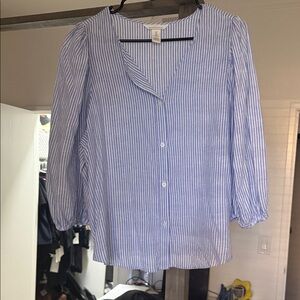 H&M Blue and White Striped Button-Down Blouse